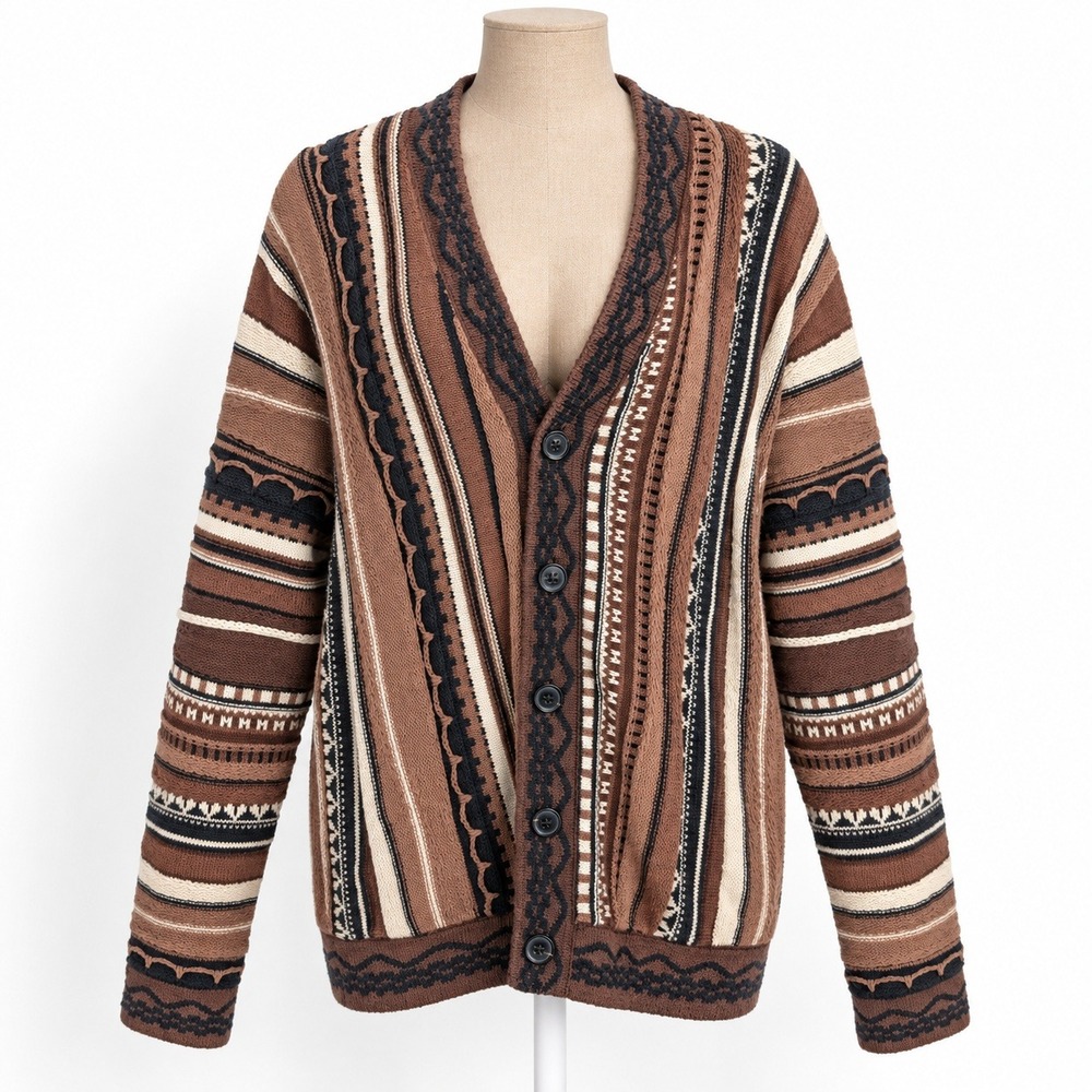 Abercrombie & Fitch Coogi Style 3D Striped Button Cardigan Size XS Brown Retro
